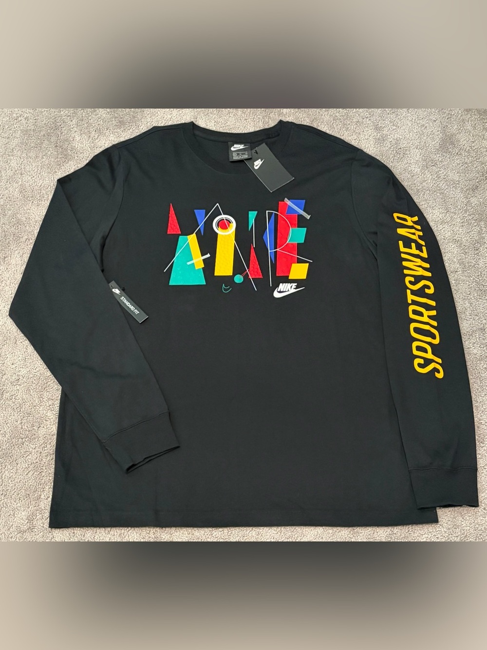 NWT Mens XL Nike Sportswear Game Changer Black Long Sleeve Graphic Print Shirt